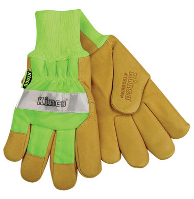 Kinco Hi-Vis Lined Grain Pigskin Leather Palm Glove with Knit Wrist and Waterproof Insert - Hilton's Tent City